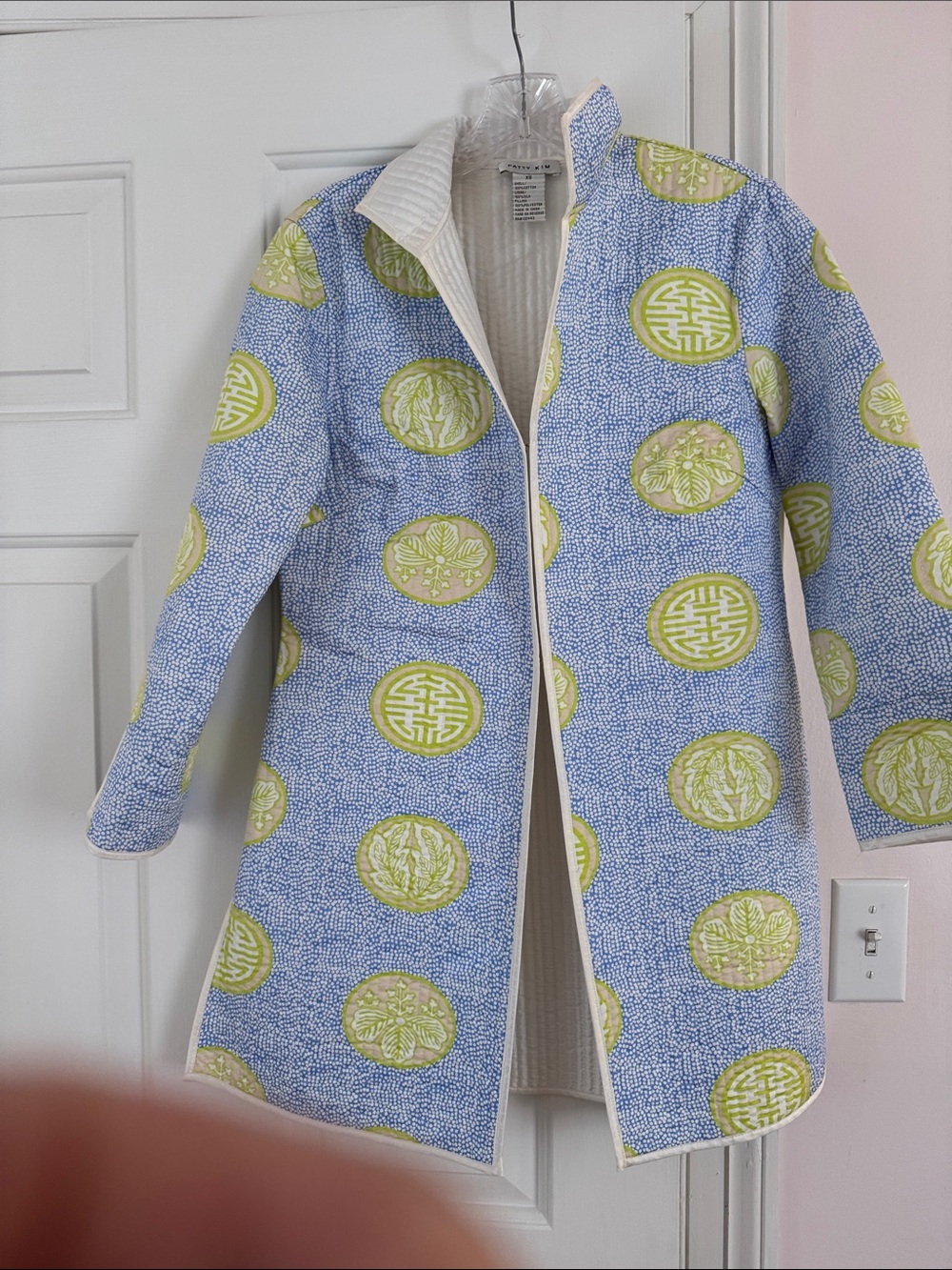 Patty Kim-Blue & Lime Patterned Women's Reversible Coat